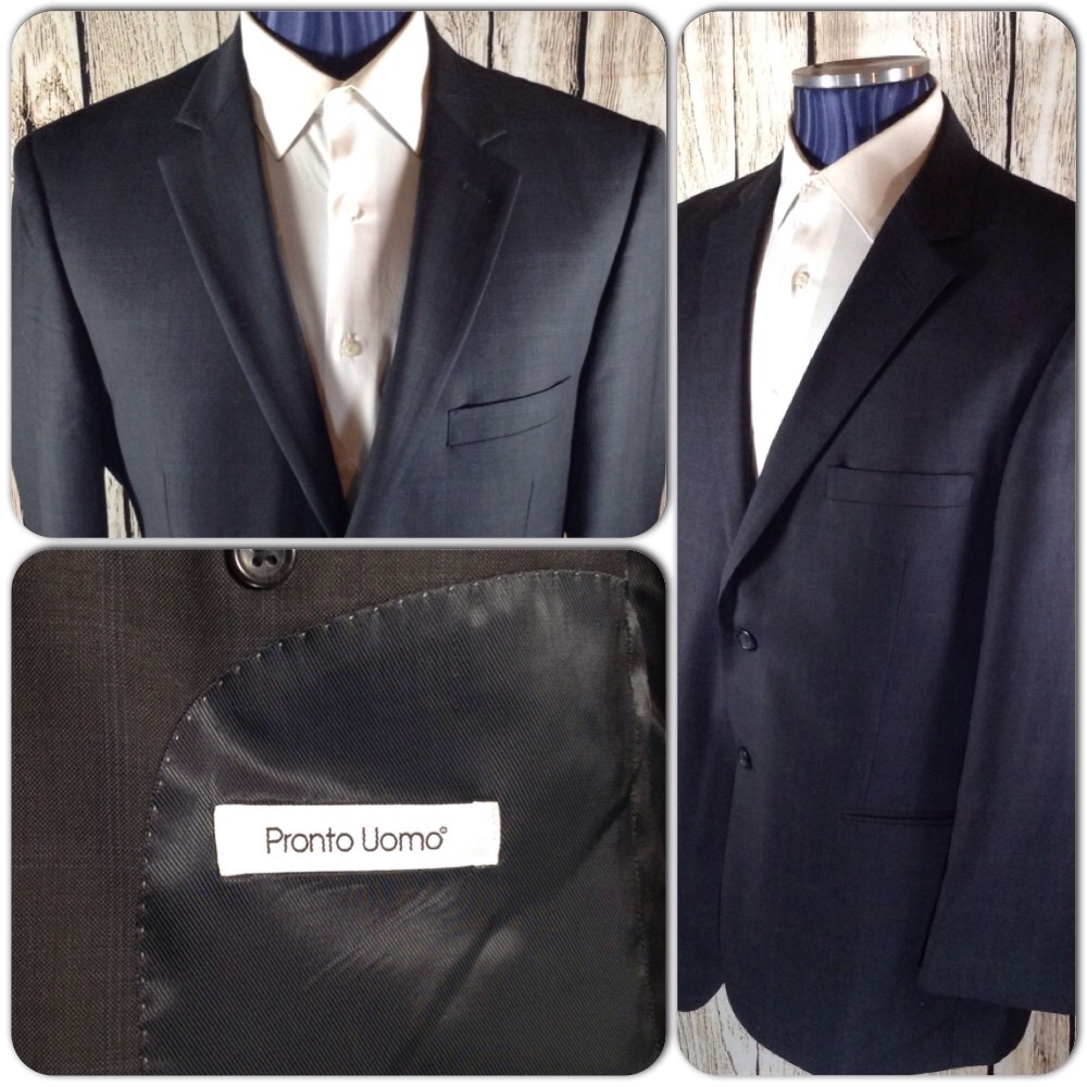 Pronto Uomo Blazer Mens 43R Blue Gray Windowpane